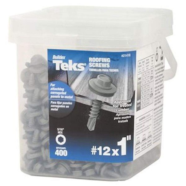 Teks Self-Drilling Screw, #12 x 1 in, Steel Hex Head Hex Drive, 400 PK 21418